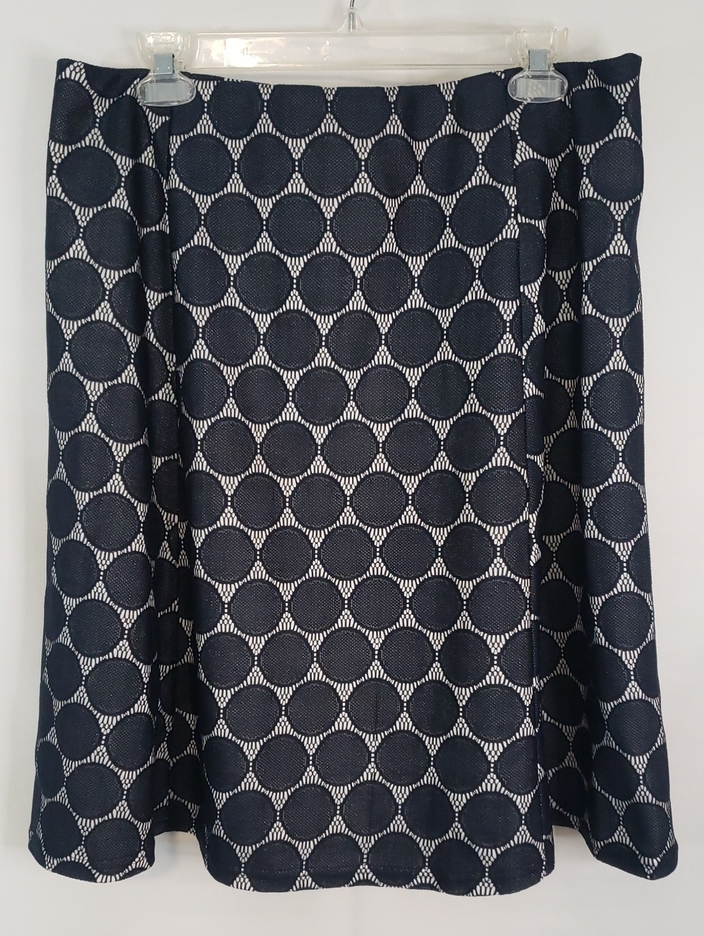 Renee C. Navy and White Circle-Print A-Line Skirt